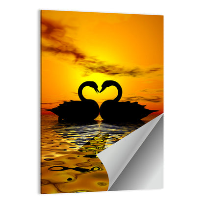 Swans Forming Heart at Sunset Wall Art