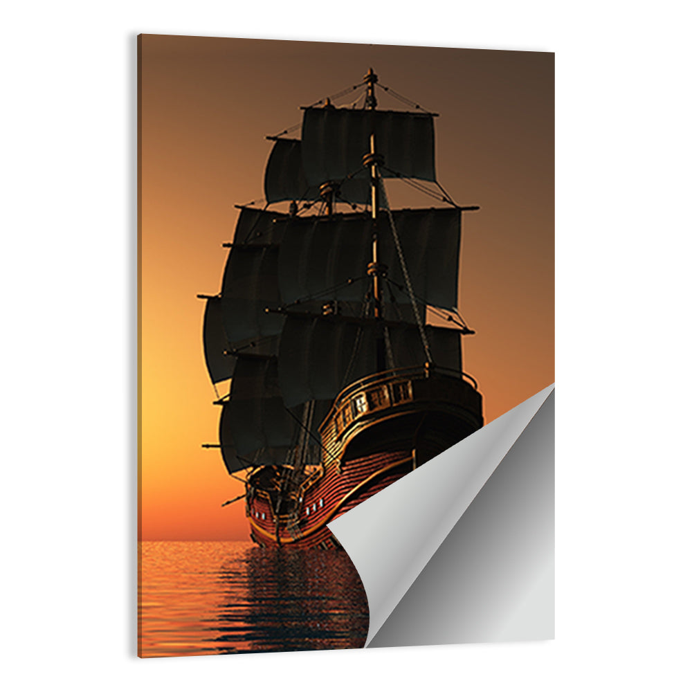 Sailing Ship at Golden Sunset Wall Art