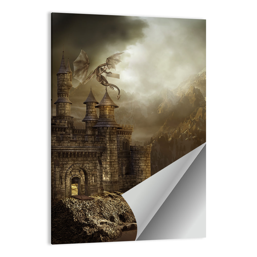 Dragon Perched on Castle Wall Art