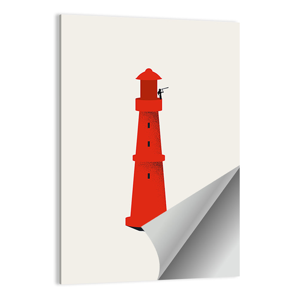 Red Lighthouse with Telescope Silhouette Wall Art