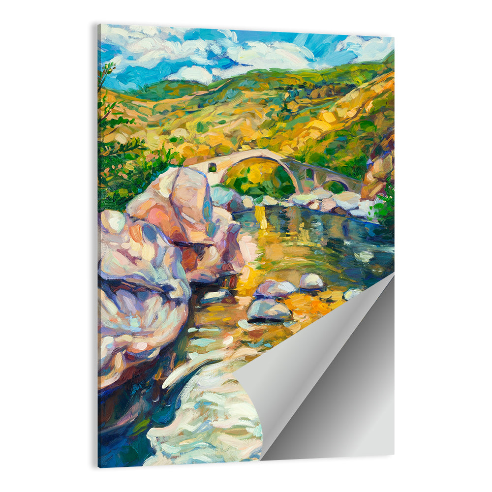 Arched Stone Bridge in Mountain River Wall Art