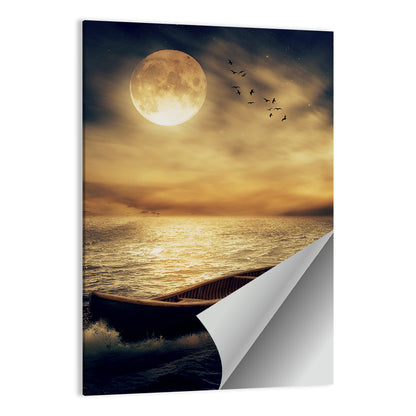 Moonlit Boat in Stormy Ocean Wall Art