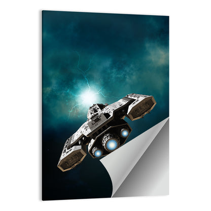 Low Angle Starship with Blue Thrusters Wall Art