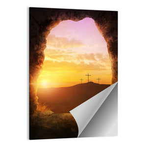 Empty Tomb With Three Crosses Wall Art