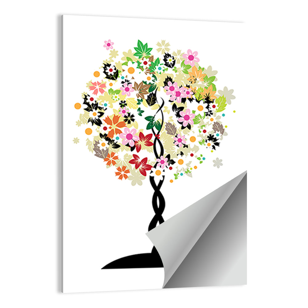 Braided Trunk Floral Tree Illustration Wall Art
