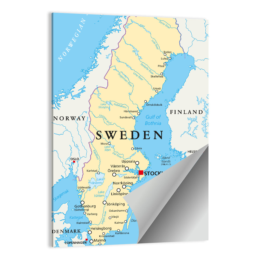 Political Map of Sweden Wall Art