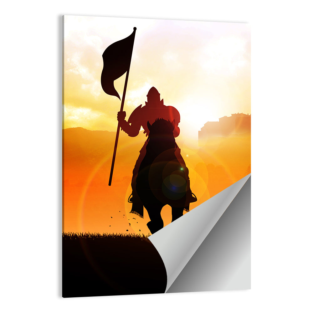 Knight Silhouette at Sunset Wall Art