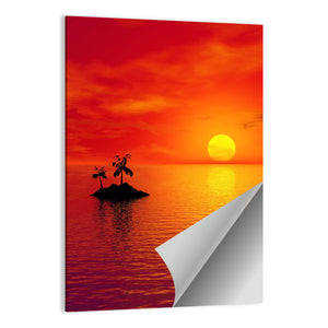 Small Island With Coconut Trees Sunset Wall Art