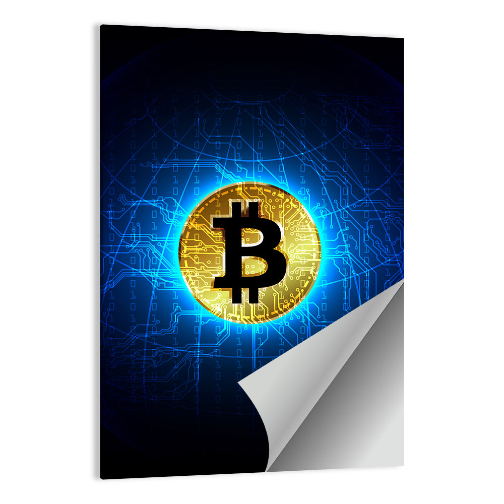 Golden Bitcoin Globe Wall Art