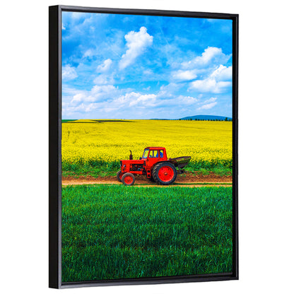 Red Tractor Over Yellow Rapeseed Field Wall Art