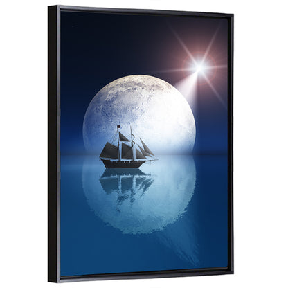 Moonlit Ship with Glowing Star Wall Art