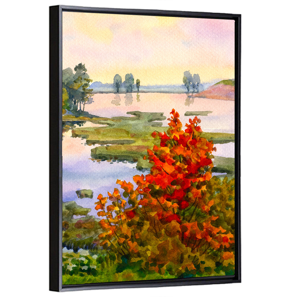 Autumn Lake Watercolor Wall Art