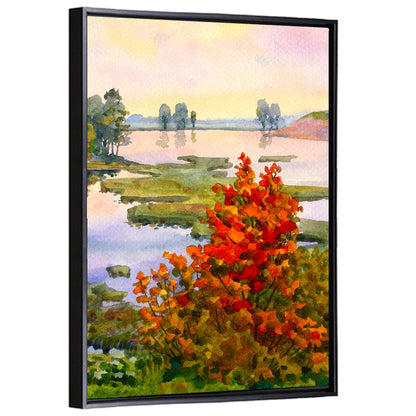 Autumn Lake Watercolor Wall Art