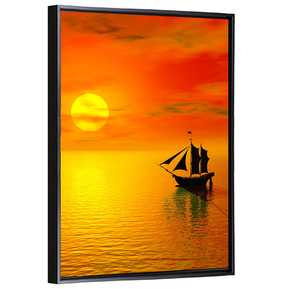 Old Sailboat Silhouette at Sunset Wall Art