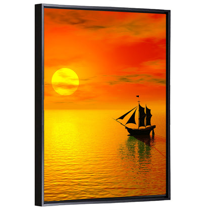 Old Sailboat Silhouette at Sunset Wall Art