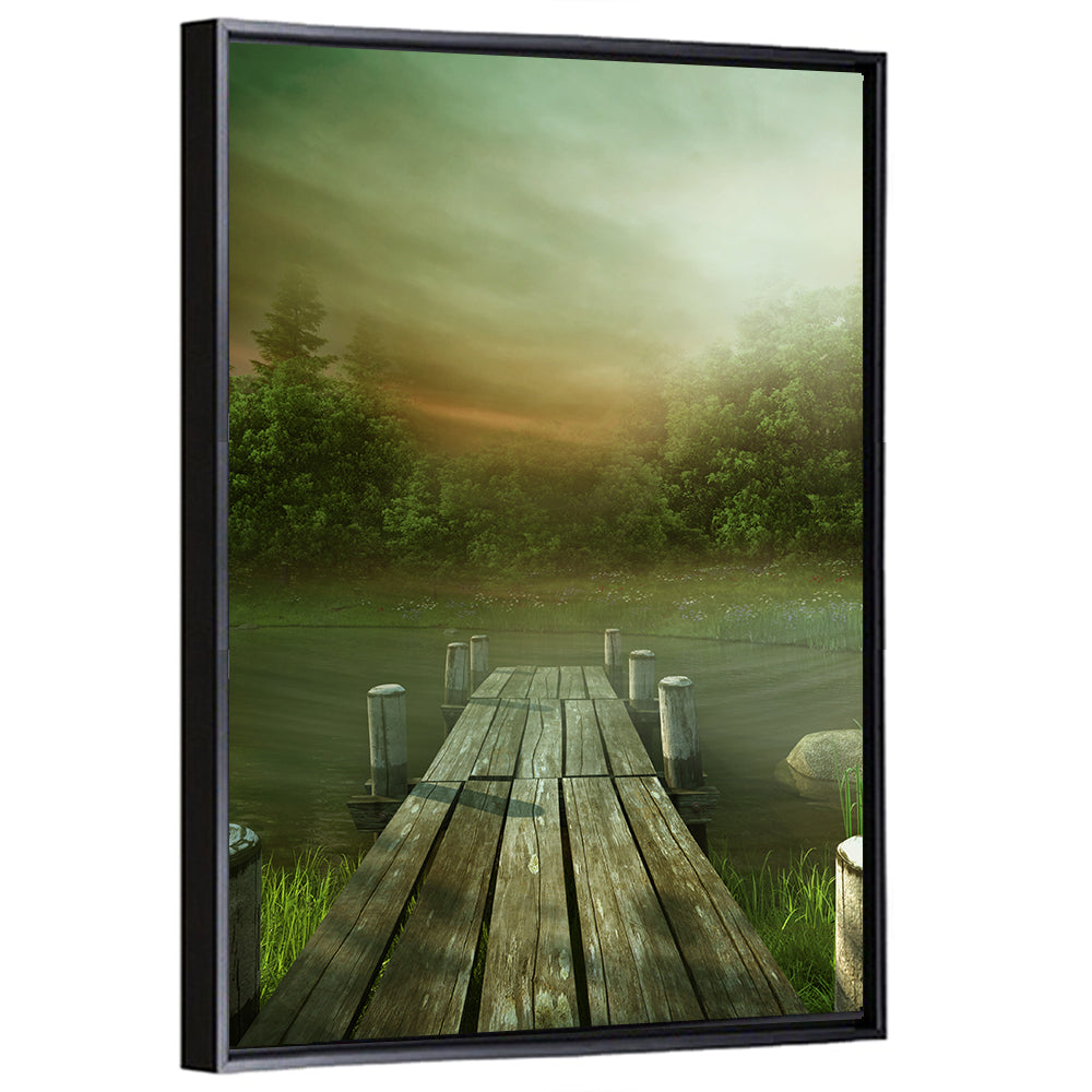 Wooden Jetty on Misty Lake Wall Art