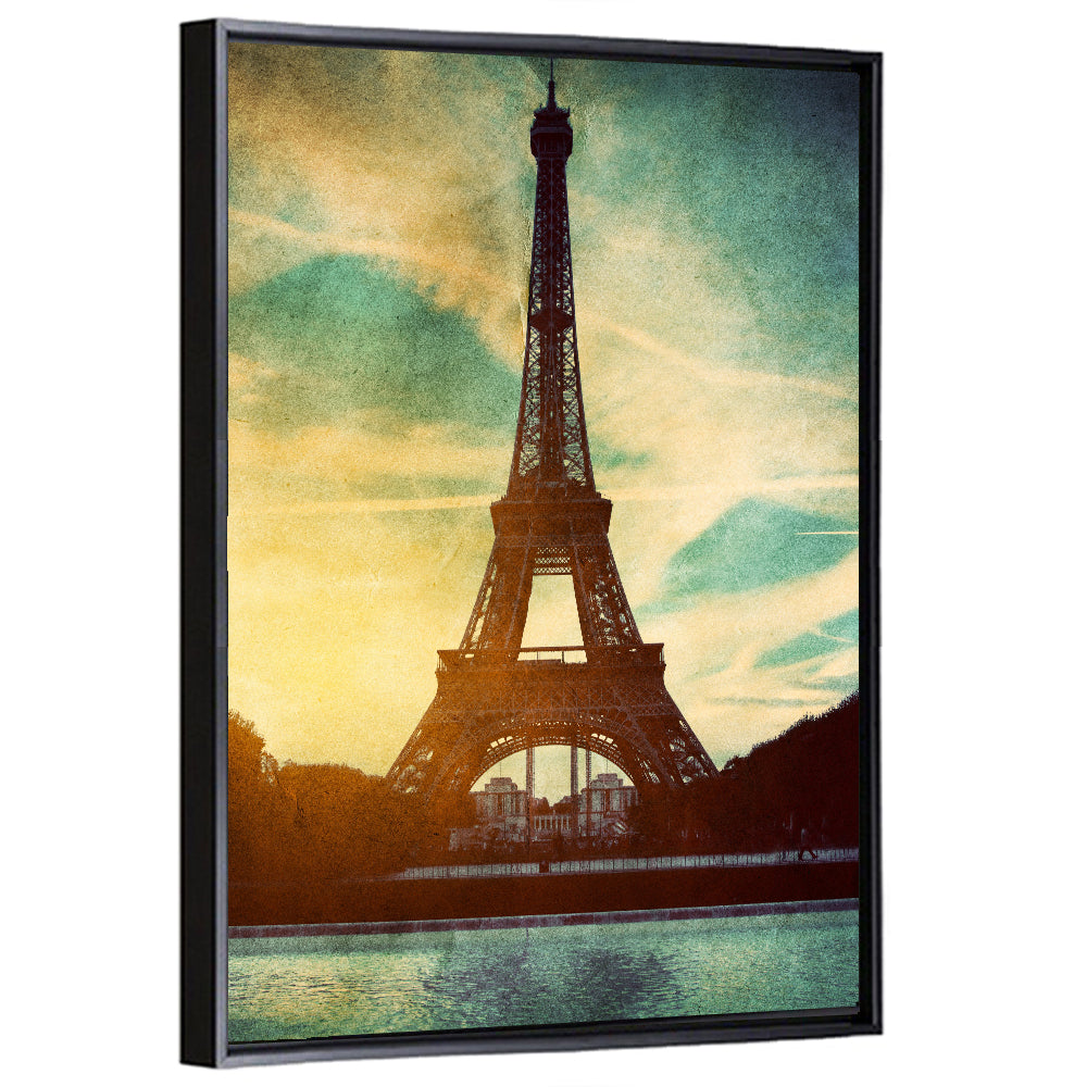 Eiffel Tower Sunset Reflection Wall Art