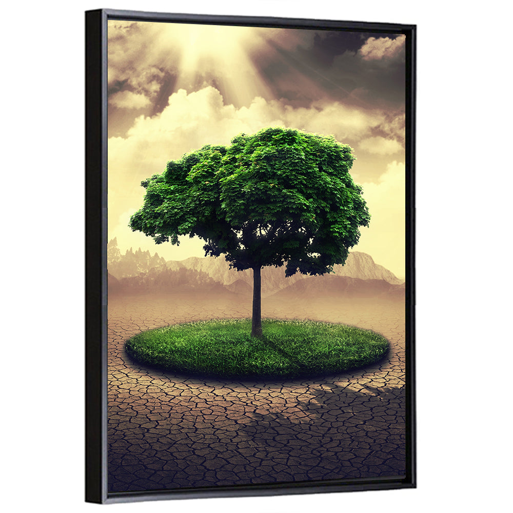 Circular Grass Oasis with Lone Tree Wall Art