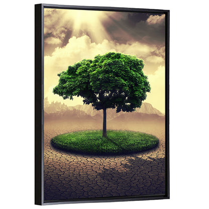 Circular Grass Oasis with Lone Tree Wall Art