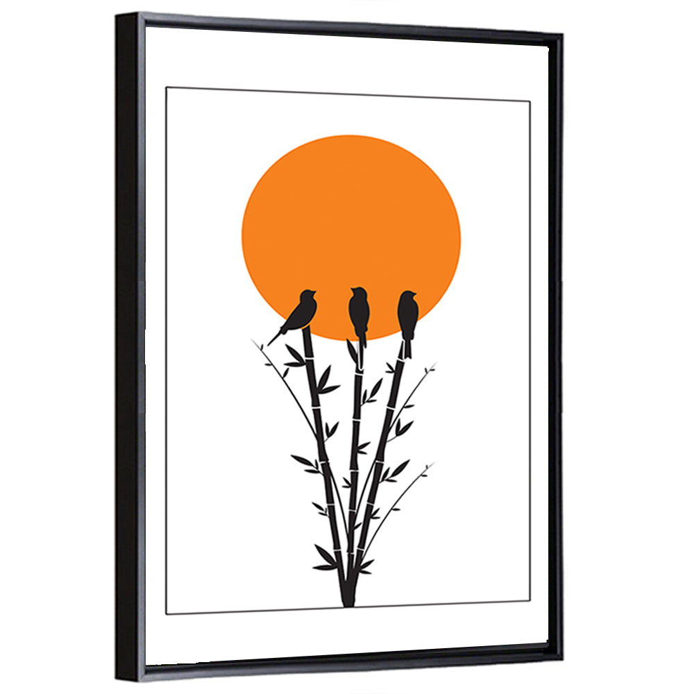 Bamboo and Birds Silhouette Wall Art