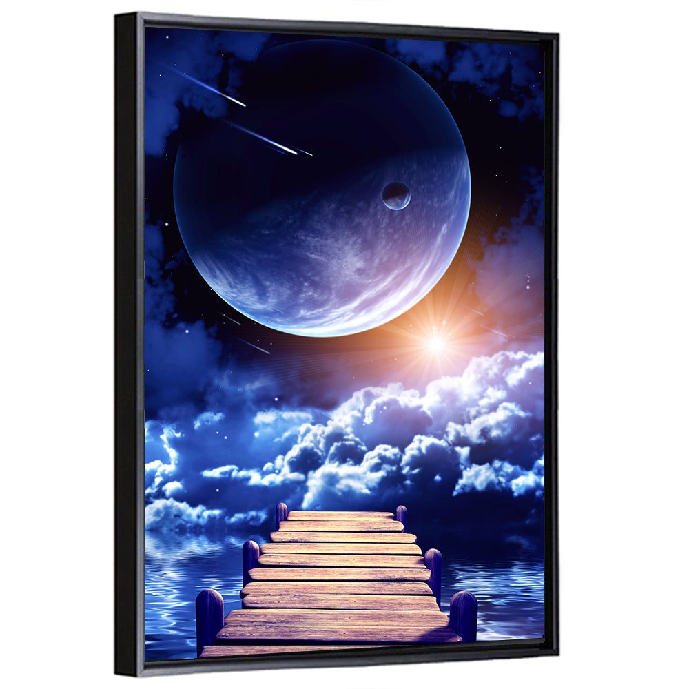 Wooden Pier Under Planetary Nebula Wall Art