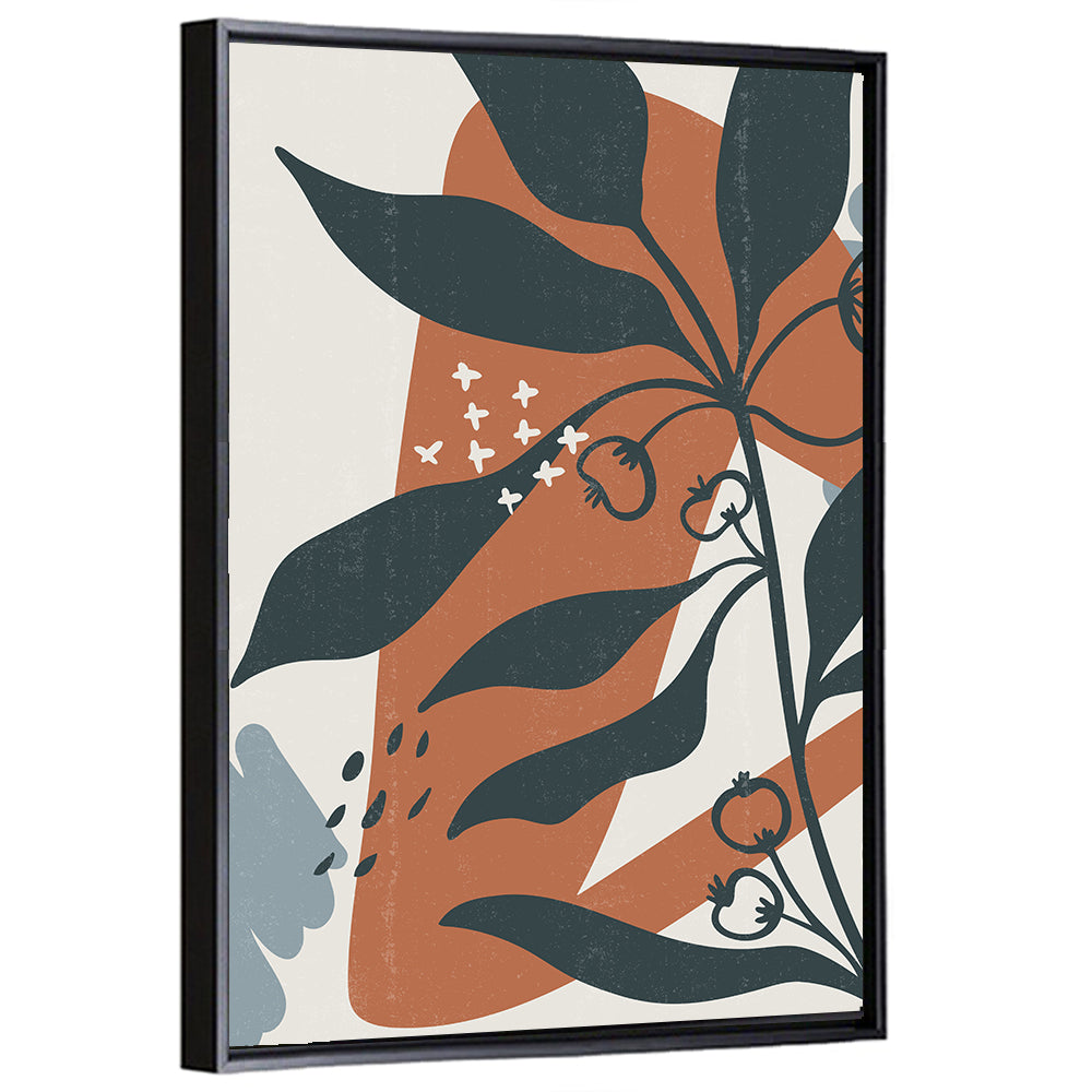 Boho Floral Abstract, Dark Blue and Terracotta Wall Art