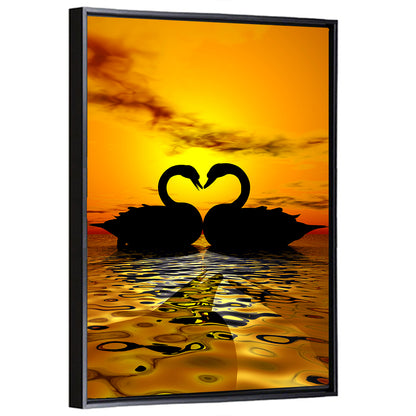 Swans Forming Heart at Sunset Wall Art
