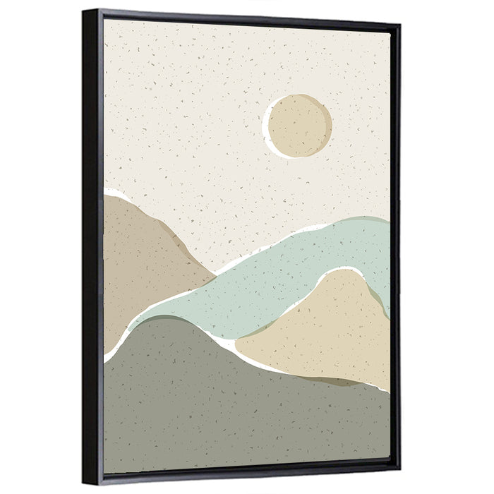 Layered Mountains and Sun Wall Art as a framed canvas