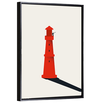 Red Lighthouse with Telescope Silhouette Wall Art