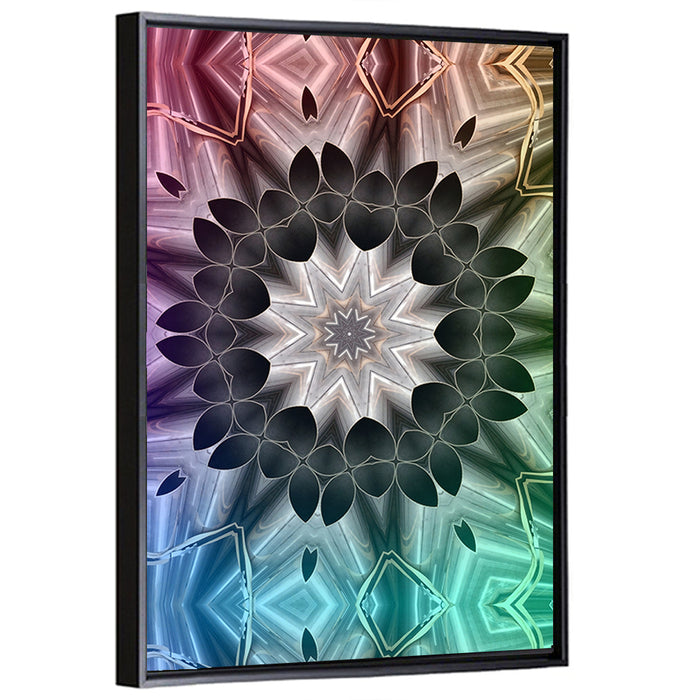 Kaleidoscope Leaf Mandala Wall Art as a framed canvas