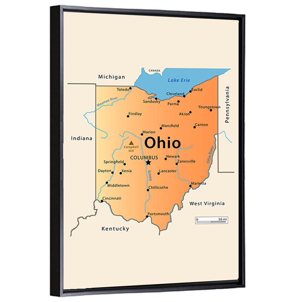 Ohio State Map Wall Art