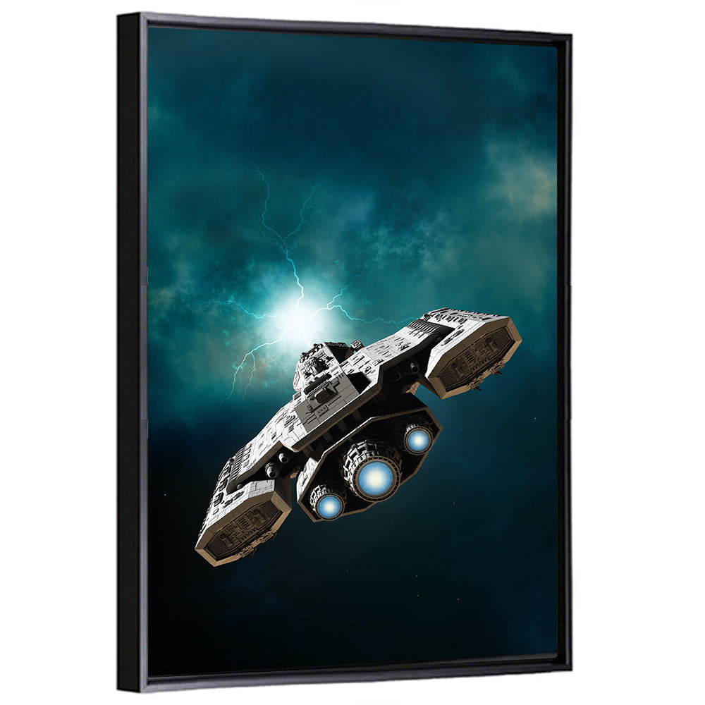 Low Angle Starship with Blue Thrusters Wall Art