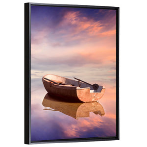 Lonely Boat At Sunset Wall Art