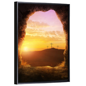 Empty Tomb With Three Crosses Wall Art