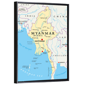 Myanmar Burma Political Map Wall Art