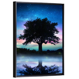 Starry Night With Lonely Tree Wall Art