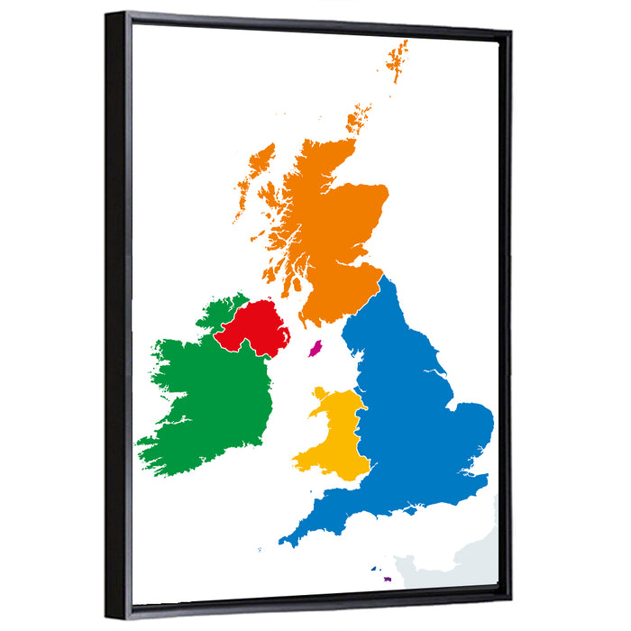British Isles Multicolor Map Wall Art as a framed canvas