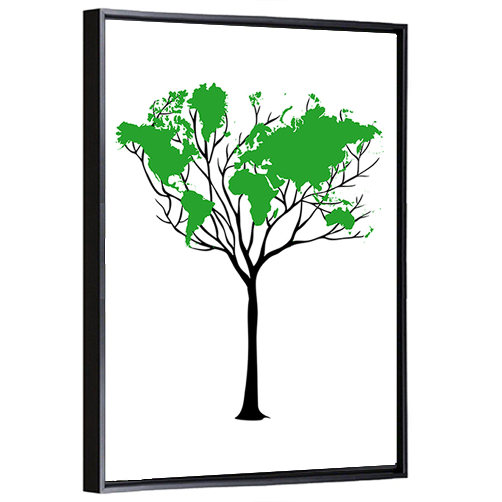 World Map Tree with Green Canopy Wall Art