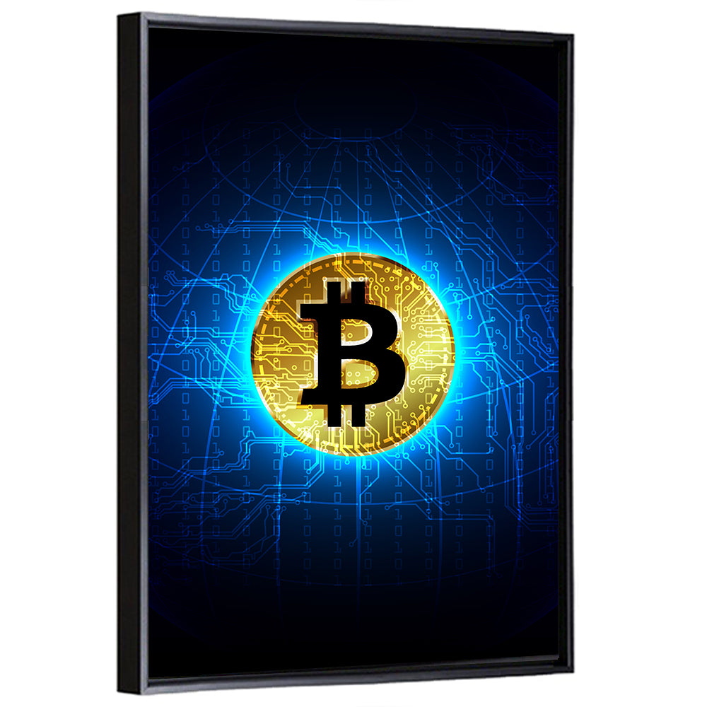 Golden Bitcoin Globe Wall Art