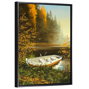 Wooden Boat On Bank Of Lake Wall Art