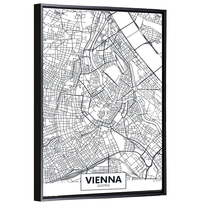 Vienna City Map Wall Art as a framed canvas