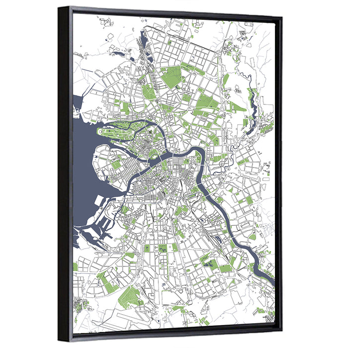 Minimalist Saint Petersburg Map Wall Art as a framed canvas