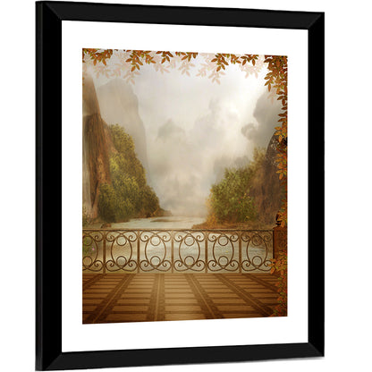 Misty Balcony Over Lake Wall Art