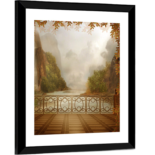 Misty Balcony Over Lake Wall Art