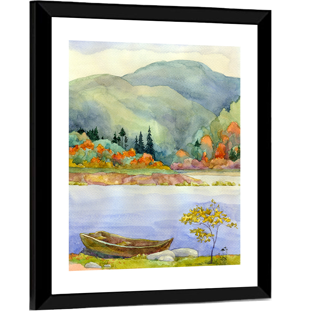 Old Rowboat on Autumn Lake Wall Art