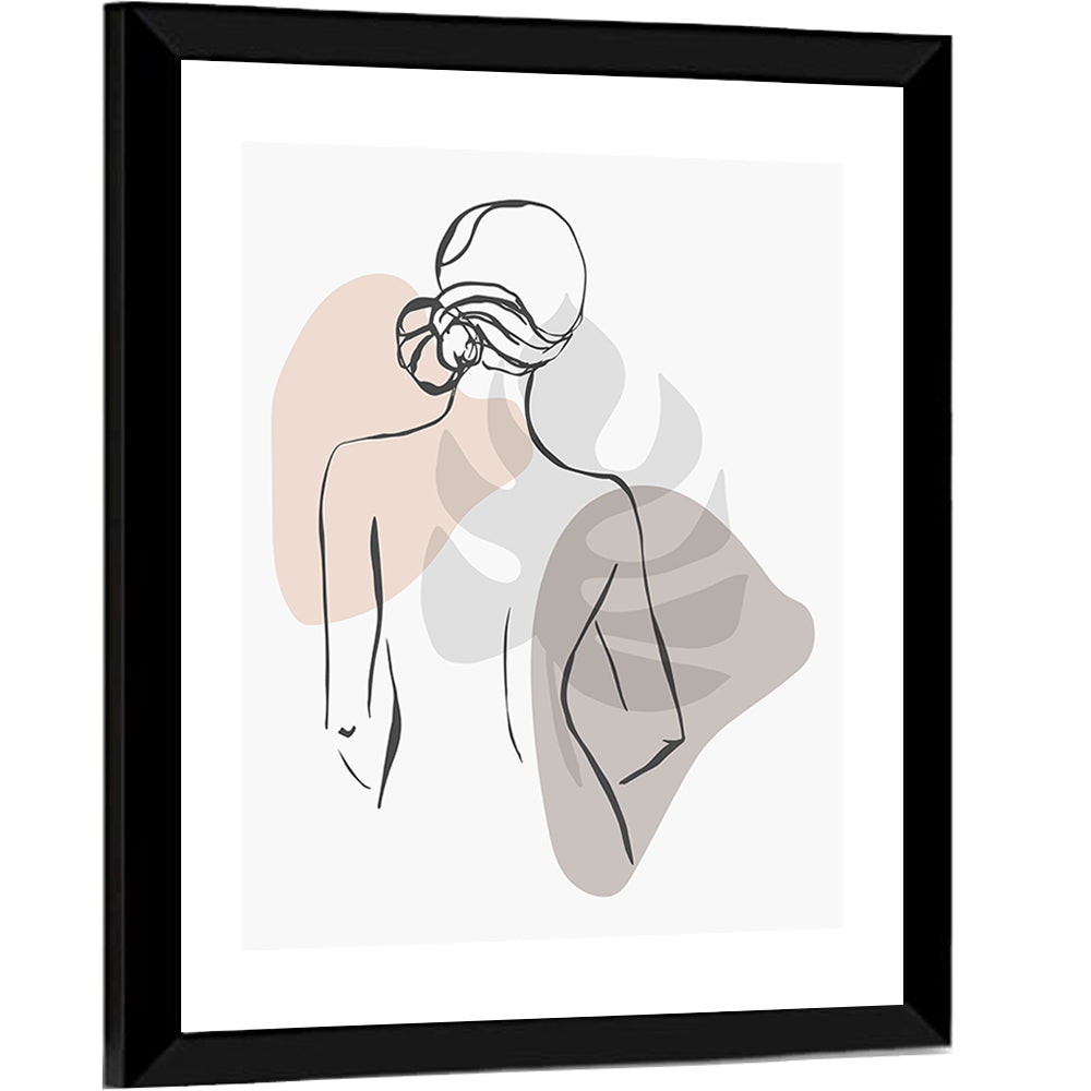 Continuous Line Woman with Monstera Leaf Wall Art