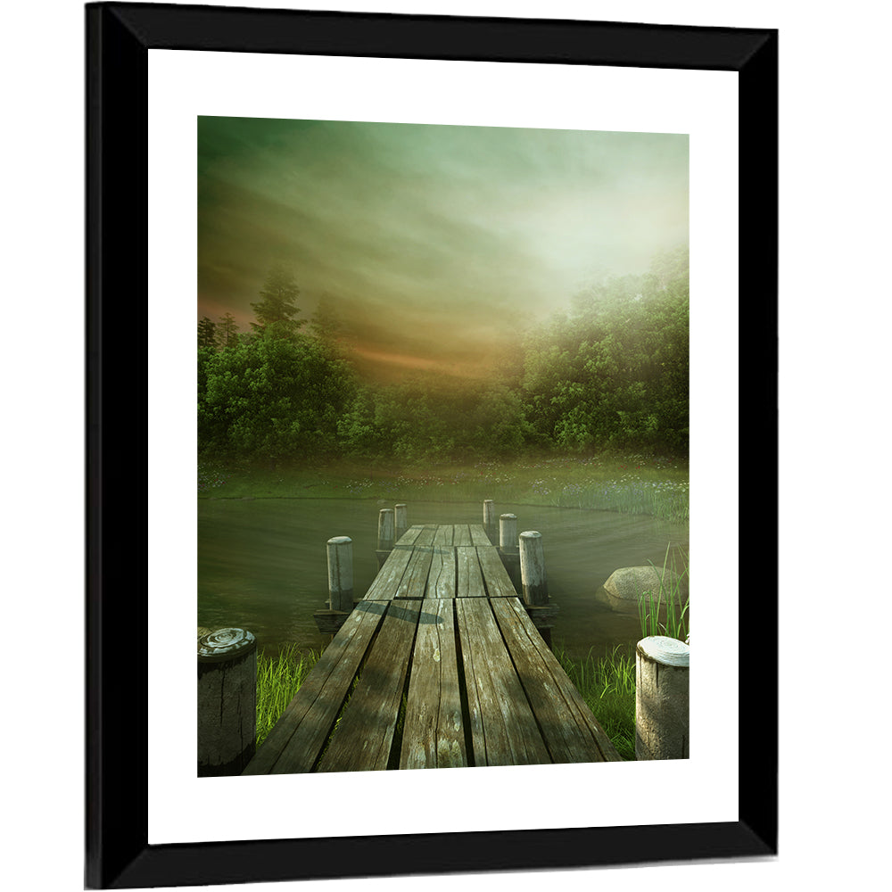 Wooden Jetty on Misty Lake Wall Art