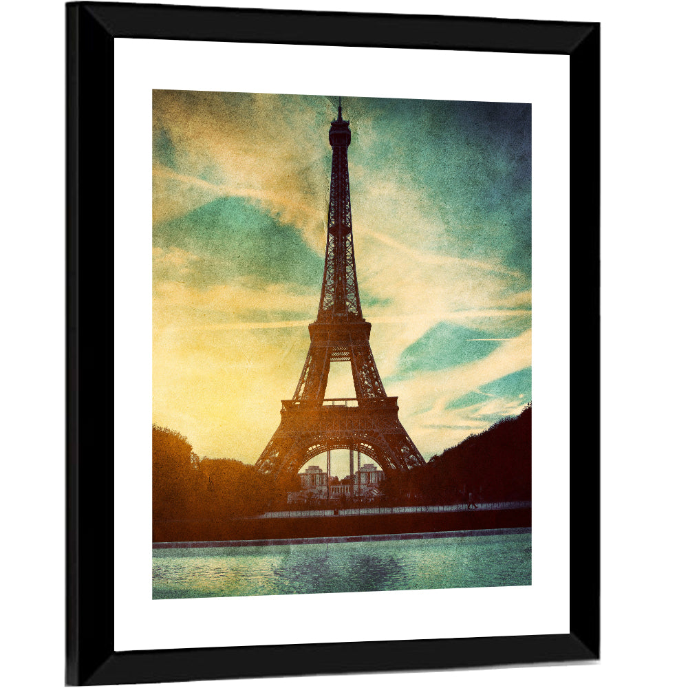 Eiffel Tower Sunset Reflection Wall Art