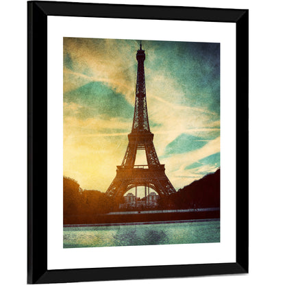 Eiffel Tower Sunset Reflection Wall Art