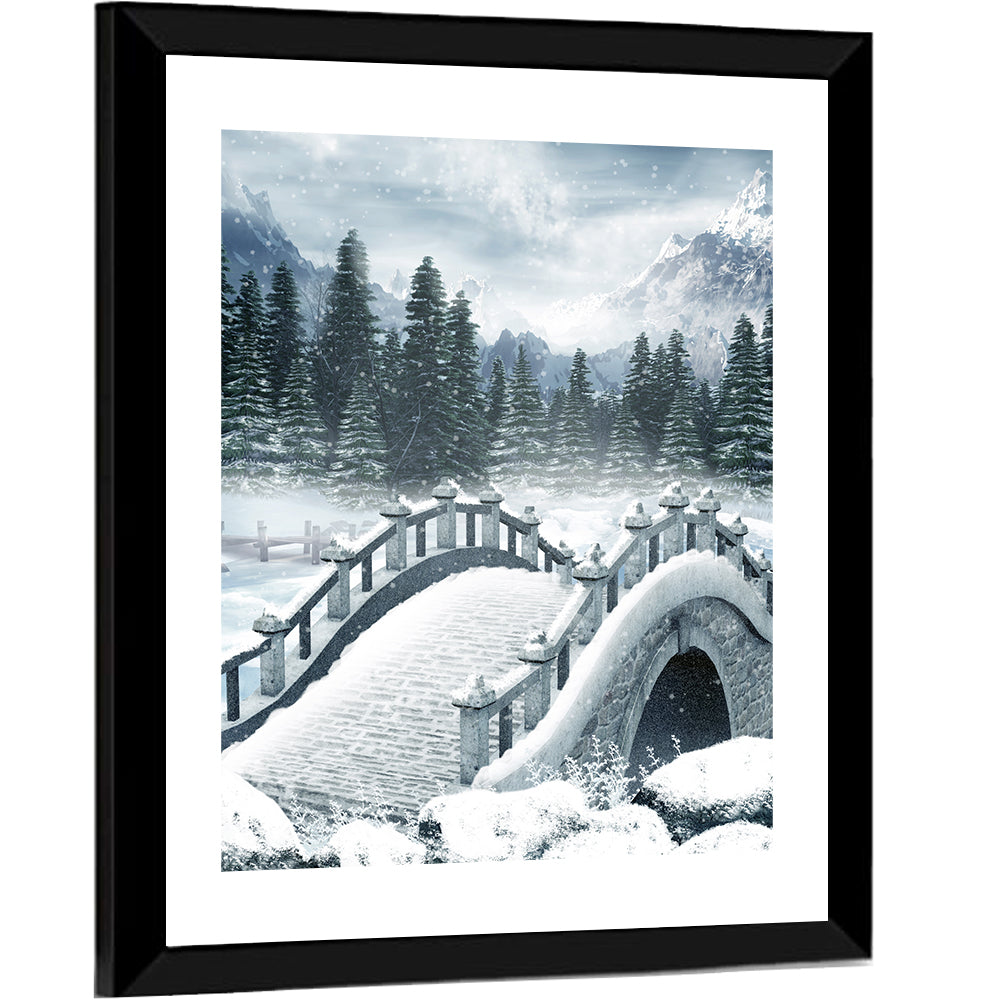Frozen Lake with Stone Bridge Wall Art